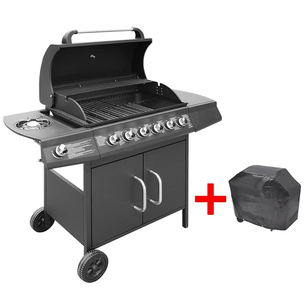Grill gazowy Vidaxl z 6+1 palnikami, czarny(Por omisión)