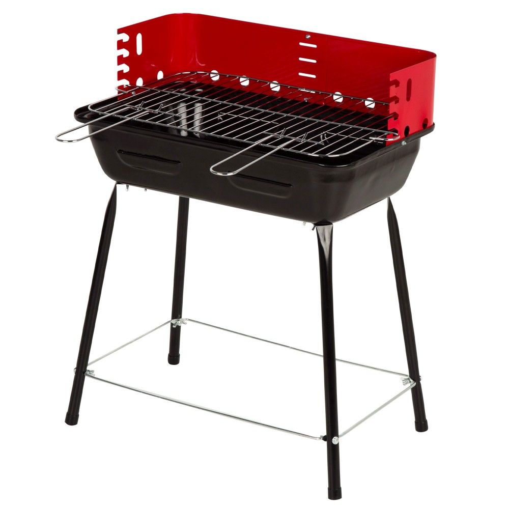 Przenośny grill węglowy z osłoną przeciwwiatrową i regulacją wysokości, 42 x 42 x 54 cm – stal. Czarno-czerwony(Por omisión)