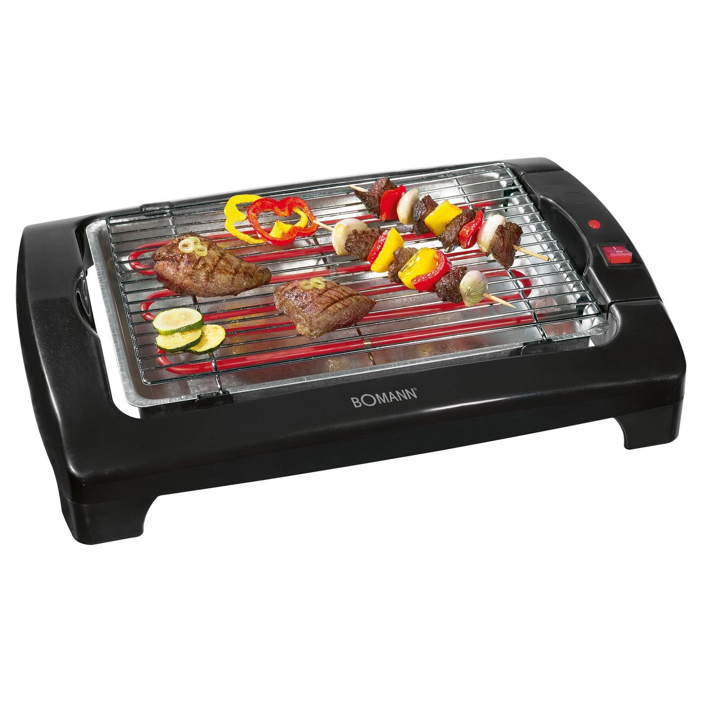 Bomann Bq 1240 - Grill elektryczny z chromowanym rusztem 35,5 x 24,5 cm, 2000 W, czarny(Por omisión)