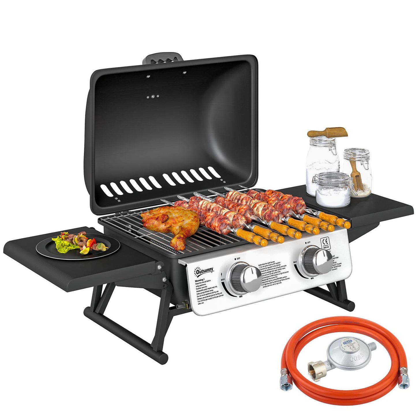Grill gazowy Outsunny ABS ze stali nierdzewnej - 101 x 48 x 41 cm. Czarny(Por omisión)