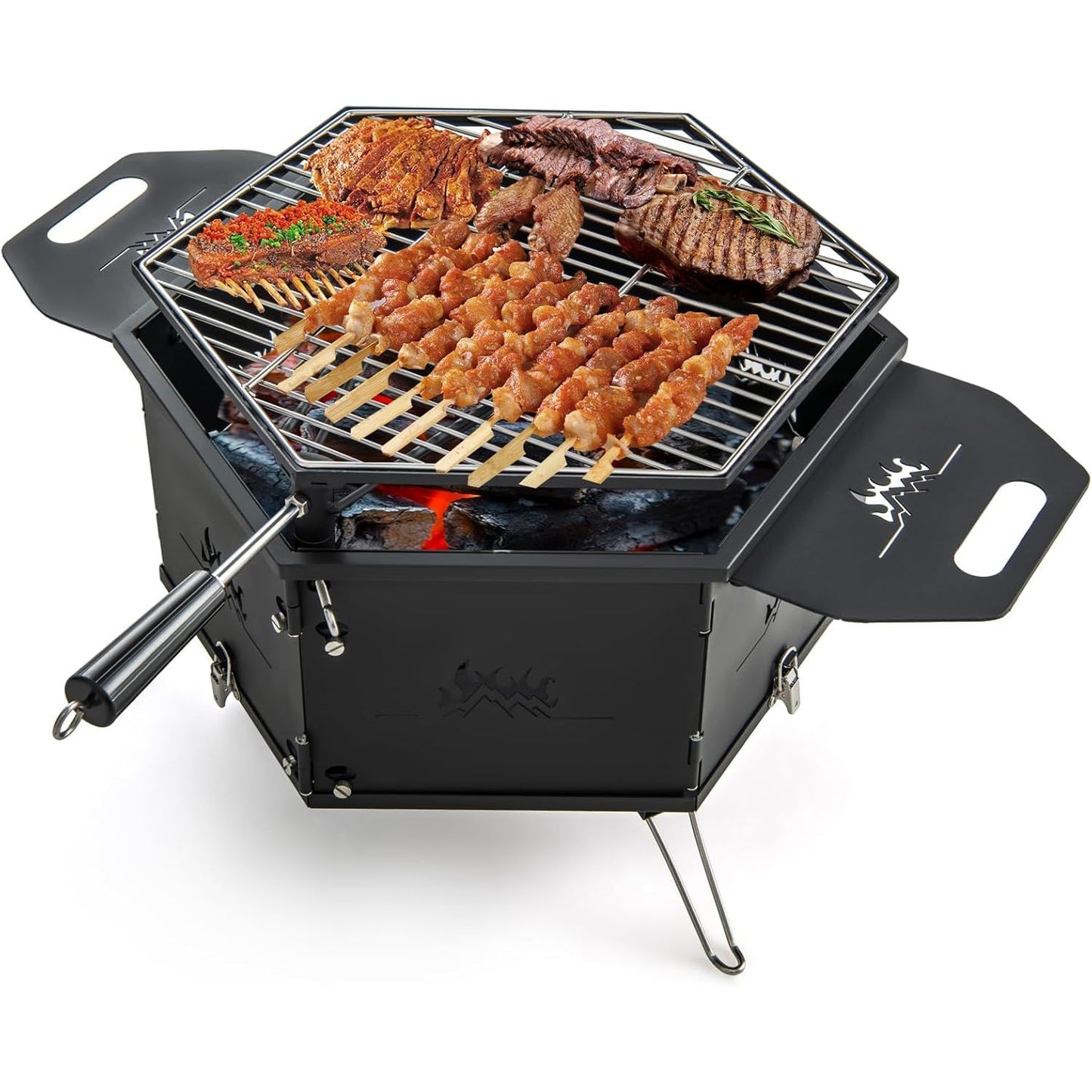 Duży grill węglowy, grille węglowe i drewniane ze składanym korpusem i nogami, Costway 77 x 74 x 38 cm(Por omisión)