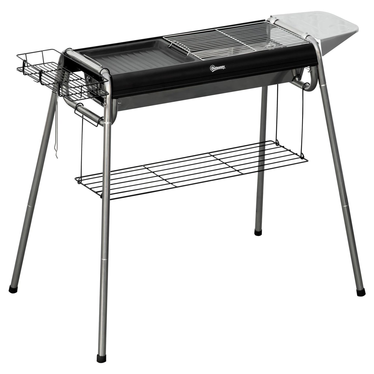 Grill węglowy Outsunny, stal nierdzewna, metal, 96x61x72 cm, czarny(Por omisión)