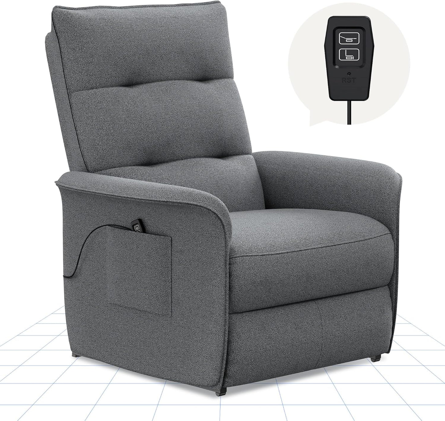 Fotel rozkładany elektrycznie FLEXISPOT z regulowanym oparciem, odchylany w zakresie od 105° do 155°, ergonomiczny fotel wypoczynkowy do sypialni, salonu i kina domowego (ciemnoszary)(82D x 77W x 104H/Gris Humo)